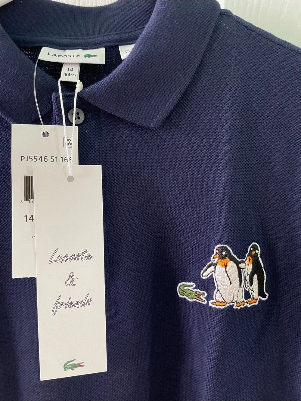 NWT Lacoste Kids Classic Cotton Pique Polo Shirt Navy Blue Youth 14 With Box